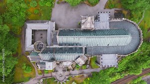 Top Down view over St Conans Kirk from a drone, Loch Awe in Argyll and Bute, Scotland, UK