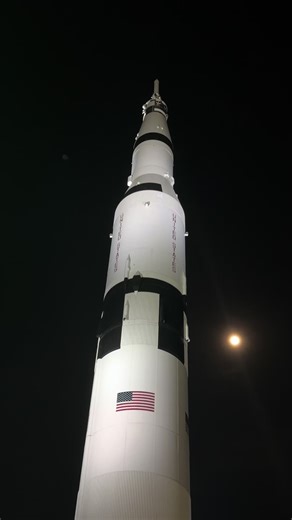 I’m a night too late from viewing the moon directly on top of the #SaturnV rocket so I just went to the rocket myself for an alternate view tonight in #Huntsville. #Alabama #Rocket #space
