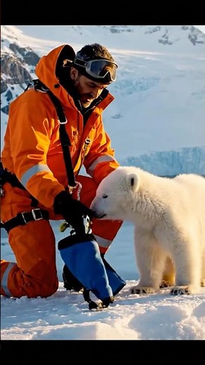 How a Brave Human Risks Life to Rescue It After a Polar Bear Cub Falls Into Ice Crack #animalrescue