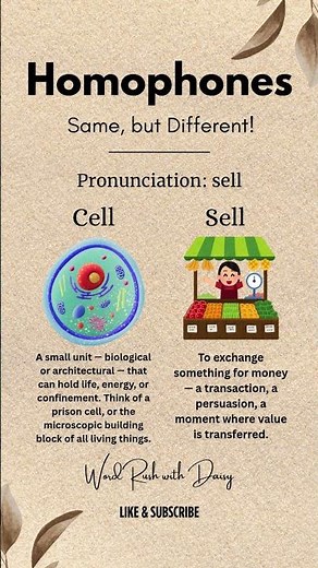 Cell vs Sell | Homophones Explained in 30 Seconds 📱💰 | English Made Easy #englishlearning