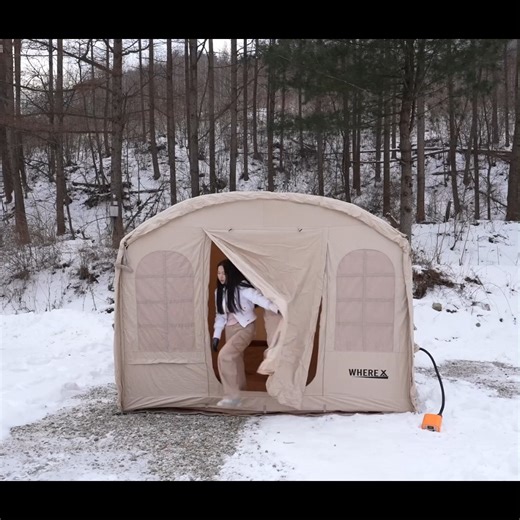 Camping in Snow❄️with 2-Room Inflatable Tent | Camp ASMR #fyp #campinglife2025 #wildcamping #weekend #solofemaletraveler #solocamper #chinesegirl #camping | Restoration