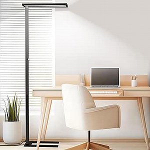 STERREN Eye-Care Led Floor Lamp,76" Tall Office Floor Lamp, 105W Black Modern Free-Standing Lamp,11100LM Bright Reading Lamp for Study Room,Living Room,Meeting Room,4000K
