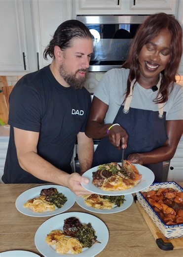 Plate dinner with me for my family of five! Tonight we’re having one of Tom’s favorites, hamburger steaks with scalloped potatoes, collard greens, and candied yams. ❤️ What did you have for dinner today? #FamilyDinnerIdeas #ComfortFood #sundaydinner