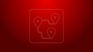 Green line Route location icon isolated on red background. Map pointer sign. Concept of path or road. GPS navigator. 4K Video motion graphic animation