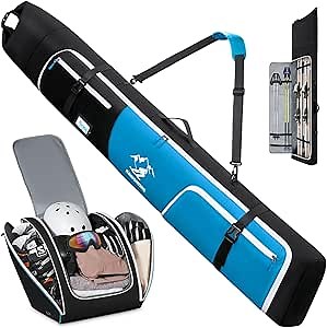 RAINSMORE Ski Bag and Boot Bag Combo 360°Fully Padded Ski Bags for Air Travel, Snowboard Bag Snow Ski Boot Bag Fit Skis Up to 200cm and Boots Up To Size US13, Water-Resistant Ski Boot Travel Bag