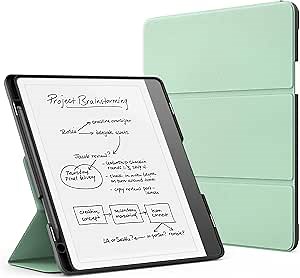 MoKo Stand Case for Kindle Scribe (2024/2022 Released) - Premium Leather Trifold Stand Cover with Pen Holder, Auto Sleep/Wake for 10.2" Amazon Kindle Scribe 2024/2022, Agave Green
