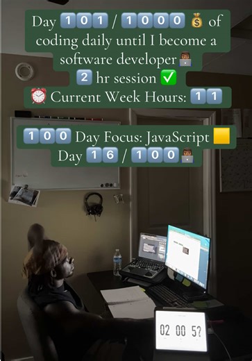 Day 1️⃣0️⃣1️⃣ / 1️⃣0️⃣0️⃣0️⃣ 💰 of coding daily until I become a software developer👨🏾‍💻 2️⃣ hr session ✅ ⏰ Current Week Hours: 1️⃣1️⃣