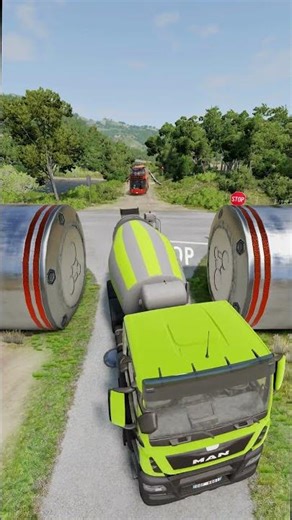 City Bus & Cement Truck Vs Hydraulic Crush - BeamNG.drive