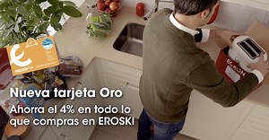 Ahorra el 4% en TODO lo que compras en EROSKI. Alimentación, gasolina, electrodomésticos, viajes, óptica, joyería… ¡Te presentamos la nueva tarjeta Oro de EROSKI club! Solicítala ahora y pruébala gratis un mes ¡15.000 familias ya ahorran con la tarjeta Oro! www.eroski.es/tarjeta-oro-eroski-club/ | Eroski