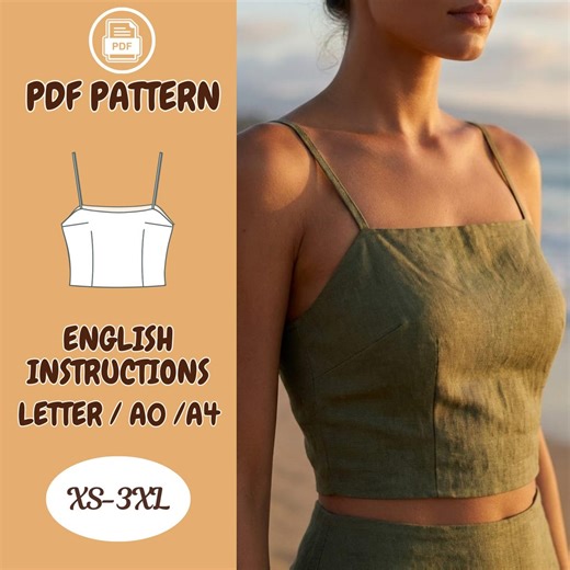 Linen Cami Crop Top Sewing Pattern PDF, Strap Top, Spaghetti Top, Beginner Friendly - Etsy Australia