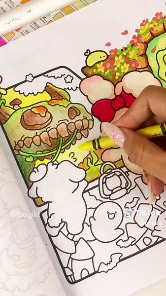 Exploring colors in 4 unique ways 🎨✨ (Part 2) — which medium is your favorite so far? This page is a part of “Fuzzy Magic” coloring book There’s a little surprise waiting in the bio! #bogiki #bogikicoloring #coloring #coloringboook #coloringbookforadults #fuzzymagic #magical #fuzzybuddies