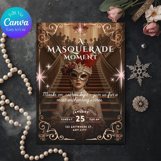 Masquerade Ball Invitation Template, Regency Masked Party Invite, Editable Canva Mystery Birthday Invite - Etsy