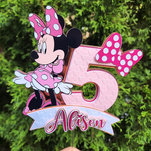 Minnie Mouse Cake Topper | Custom Design With Embossed Hearts (red and Pink) - Etsy