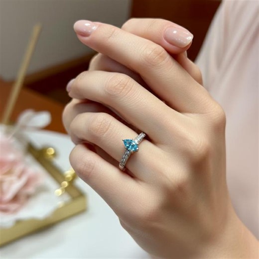 Vivid Fancy Blue Diamond Engagement Ring – 0.81 Ct IGI Certified Pear Shaped Diamond in 14K White Gold - Etsy