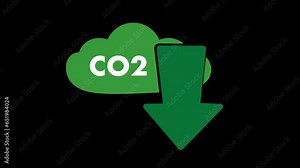 Animation of a green arrow pointing down, green CO2 cloud in the background. Animation about reducing CO2 emissions. Environment, climate change, CO2 emissions themed animation. Stock Video