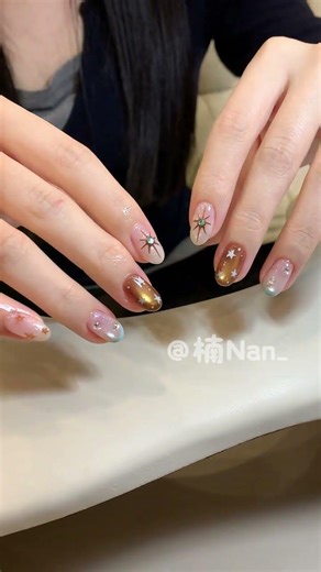 Fresh & Clean Brown-Blue Nail Art: Cat Eye Magic