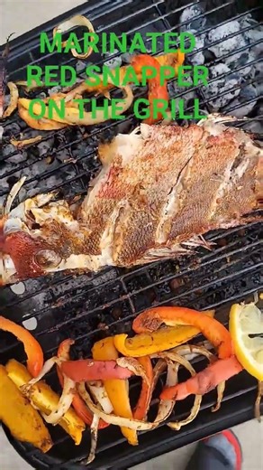 24 hr Marinated red snapper. Then grilled and smoked. #foodie #foodreview #fyp #cooking