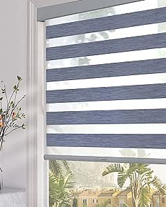 Persilux Blackout Cordless Zebra Blinds for Windows (35" W x 72" H, Dark Grey) with Upgraded Cassette Light Filtering Dual Layers Thermal Insulated Sheer Window Shades for Home
