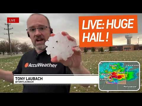 Meteorologist Finds Record Huge Hail LIVE!