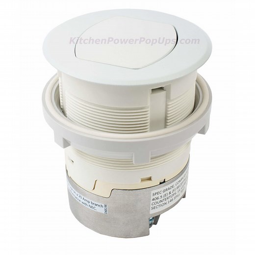 Dual Sided Pop Up Counter Power Outlet, 15A Plugs, Surface Mount, White