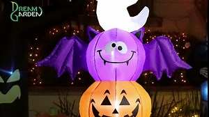 Halloween Inflatable Decorations Outdoor, 6 FT Halloween Blow Up Yard Decoration with Ghost Pumpkin Bat Black Cat Built-in LED Lights for Halloween Party Indoor, Holiday, Garden, Lawn Decorations