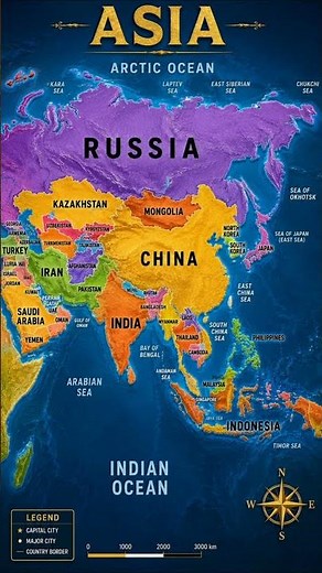 Asia Continent Map Explained | Complete Asia Map in 35 Seconds | Countries, Oceans & Geography