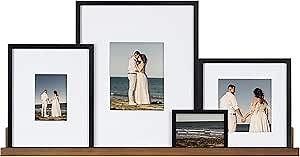 Kate and Laurel Gallery Transitional Frame and Shelf Set, Set of 5, Rustic Brown and Black, Sophisticated Picture Frame Collection with Multiple Sizes Included