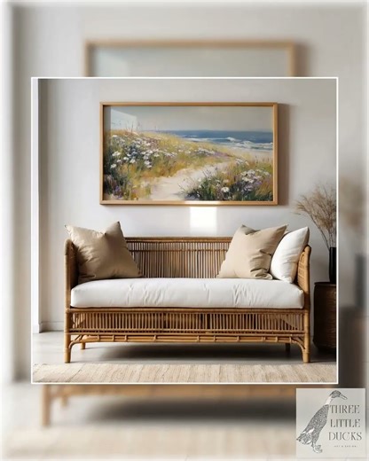 Coastal Wildflower Path Frame TV Art, Beach Landscape Painting, Rustic Coastal Decor, Summer Seas...