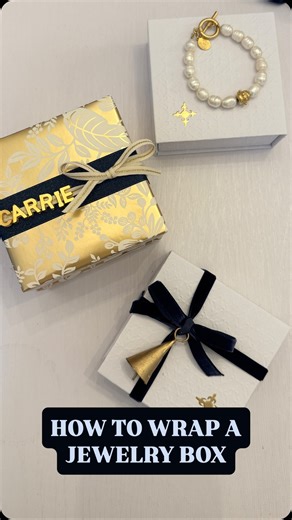 Carrie Larson | Gift Wrapping Tips + Tutorials on Instagram: "The key to wrapping a small gift is to keep everything proportionate. If the box is as beautiful as these, you may only need a luxe velvet ribbon and tasteful topper. If you have multiple pieces, make a bigger impression by stacking the individually wrapped boxes, then adding your ribbon and embellishment. If you’d like the chance to win the gorgeous pearl bracelet featured in this video, follow the directions below. Good luck! HOW TO