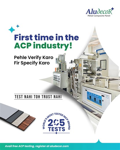 Aludecor on Instagram: "ACP specifications have long relied on claims rather than verification. Aludecor is changing that. By establishing India’s first R&D lab for the ACP industry and the first NABL accredited FR lab, Aludecor has opened its testing ecosystem, we’re enabling stakeholders to verify the quality of the product before they specify because safety and durability must be proven, not presumed. For free ACP testing, register at 205tests.aludecor.com #TestNahiTohTrustNahi #VerifyBeforeS