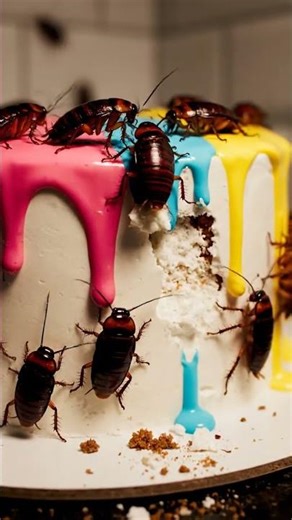 Roaches Gather Around Birthday Cake 🪳 | Macro Creepy Crawly View #shorts