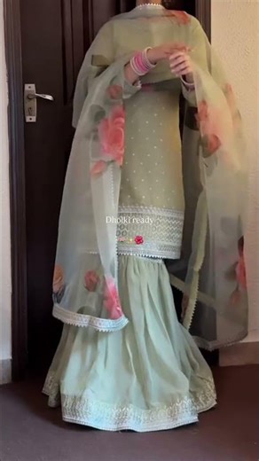 Pista Color Faux Georgette Fabric Thread With Sequence Work Sharara Set | Whatsapp:+919978885114