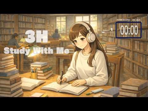3H Day Study With Me 📚 | Library Ambience | 25/5 Pomodoro Timer
