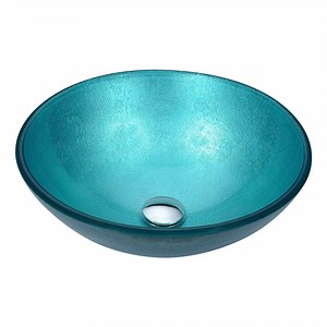 ANZZI Posh Series 17 in. Bathroom Vessel Sink with Scratch-Tough and Stain-Resistant Non-Porous Surface in Coral Blue Glass LS-AZ281