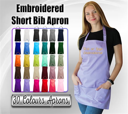 Personalized Embroidered Short Bib Apron: Custom Logo, Text - Etsy