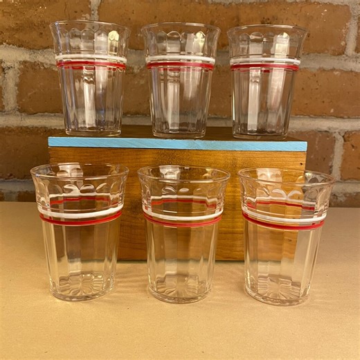 Vintage MCM Hazel Atlas Juice Glasses, Red and White Stripe, Set of 6 - Etsy