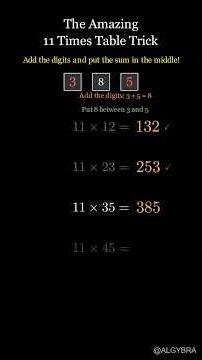 The Amazing 11 Times Table Trick (Two-Digit Numbers) #Algybra