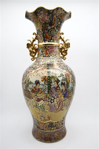 Large Vintage Satsuma Floor Vase: Hand-painted Japanese Pottery With Gold Overglaze - Etsy UK