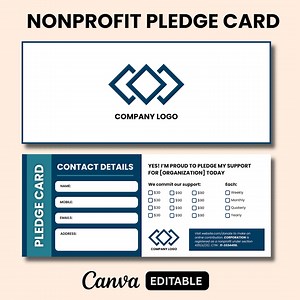 Nonprofit Pledge Card Template, Editable Donation Card, Nonprofit Template for Fundraising Campaign, Canva Template, Instant Download - Etsy
