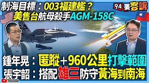 4K views · 105 reactions | AGM-158C可匿蹤＋960公里打擊範圍　張宇韶：搭配雄三防守黃海到南海 【 94要客訴】制海目標：003福建艦？美售台航母殺手AGM-158C | 三立新聞 | Facebook