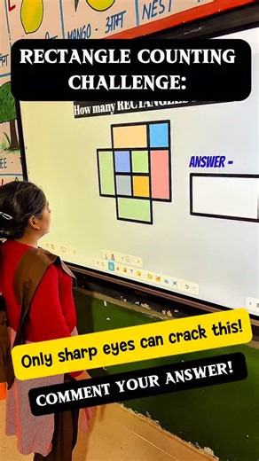 Deepak Chaudhary on Instagram: "Rectangle Counting Challenge: Can You Spot Them All? . Only sharp eyes can crack this! . Students of UPS Karira (1–8), Shikarpur, Bulandshahr take on the exciting ‘How Many Rectangles Can You Find?’ visual brain challenge! This smart board puzzle sharpens observation, boosts focus, and builds analytical thinking. . #RectangleChallenge #BrainPuzzle #SmartBoardActivity #VisualMindGame #SpotTheShapes"