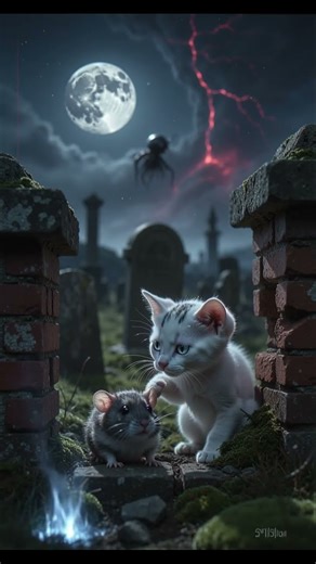Kitten Comforts Mouse in Graveyard... While Alien Watches From Sky 😱🌕