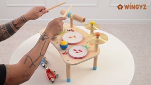 WINGYZ 11-in-1 Kids Drum Set – Montessori Baby Musical Toys & Wooden Musical Instruments for Toddlers 1-3, Music Table with Bongo Drums, Cymbals, Maracas & Wrist Bells for Early Rhythm Play