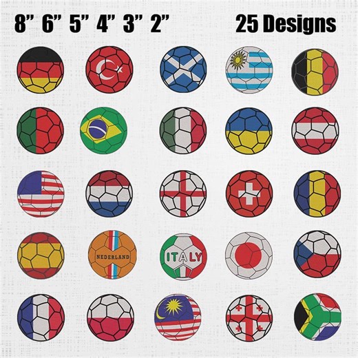 Soccer Ball Country Flag Embroidery Set - Football Nations Team Flag Embroidery Pattern - Football Flag Machine File - 25 Designs 6 Sizes - Etsy