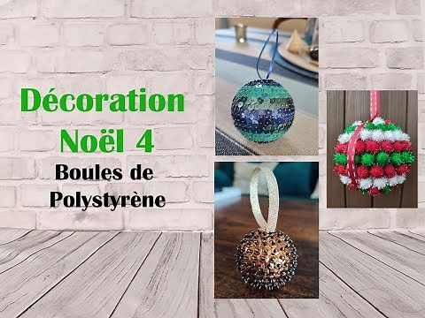 Décorer des boules de Noël en polystyrène avec des pompons ou des paillettes