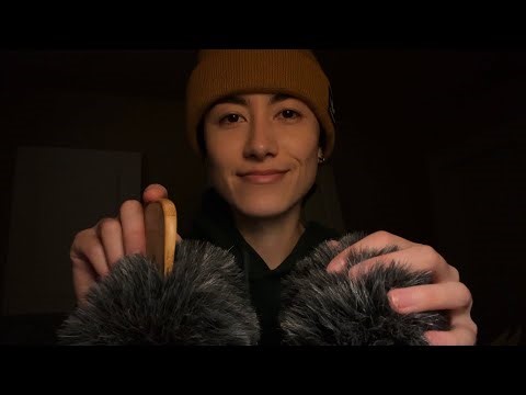 Combing and touching fuzzy mic covers ASMR (No talking)