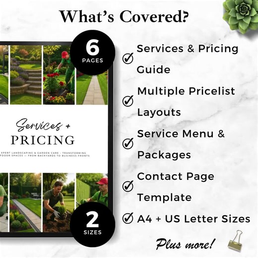 Landscaper Services Guide, Landscaping Pricing Template, Lawn Care Service Menu, Landscape Price List, Editable Canva Template