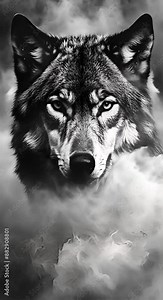 A wolf is shown in a black and white photo with smoke in the background The smoke gives the photo a moody and mysterious feel while the wolfs gaze adds a sense of curiosity and intrigue 4k animation