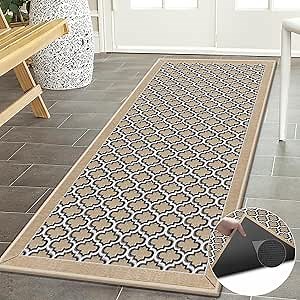 GOYLSER Carpet Runner for Hallway, Low Pile Outdoor Door Mat - Living Room Checkered Rug, Non Skid, Washable, Laundry Room Rug
