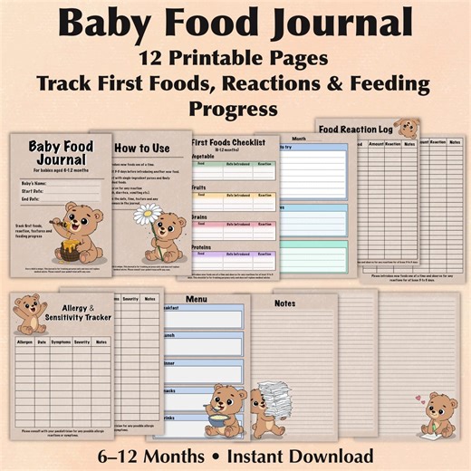 Bear Baby Food Journal Printable | First Foods Tracker (A4 PDF) - Etsy Canada